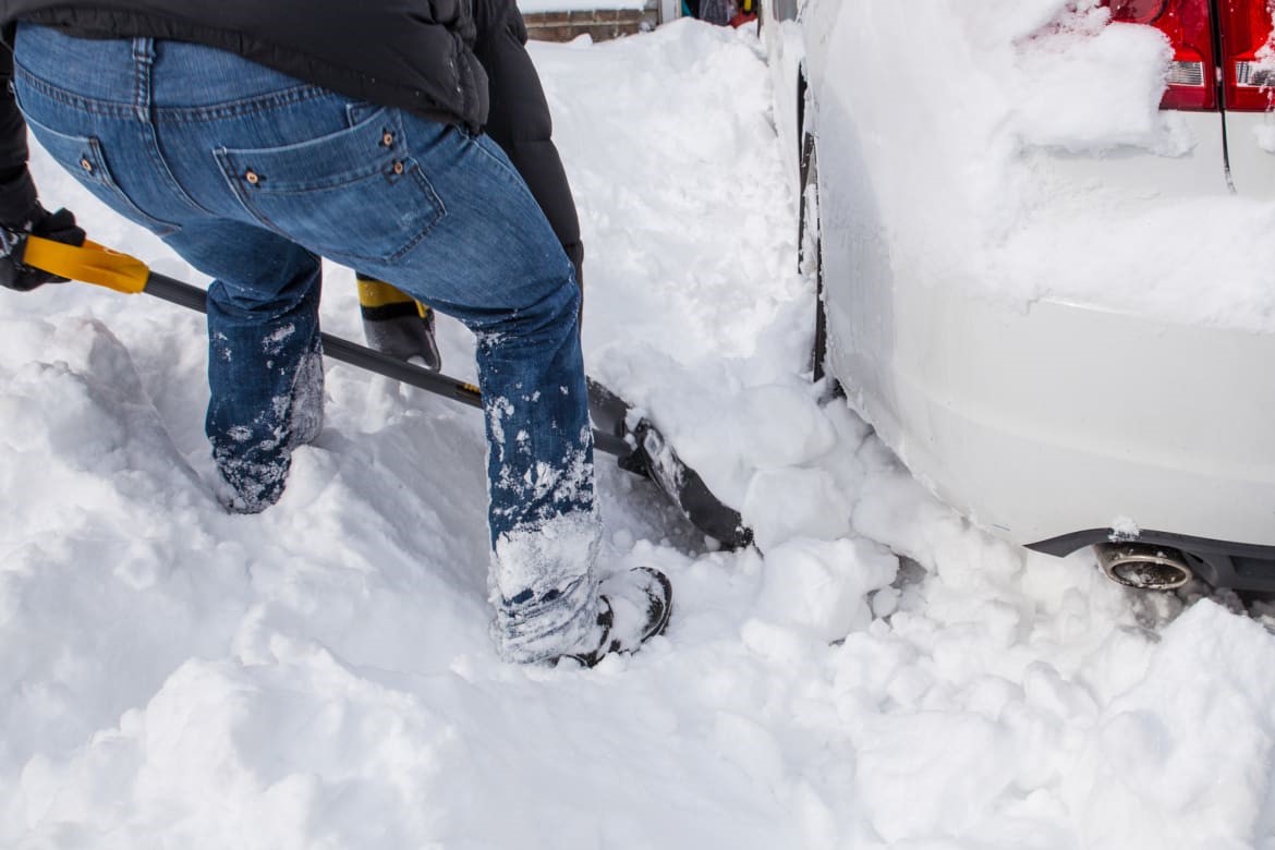 shoveling snowbank