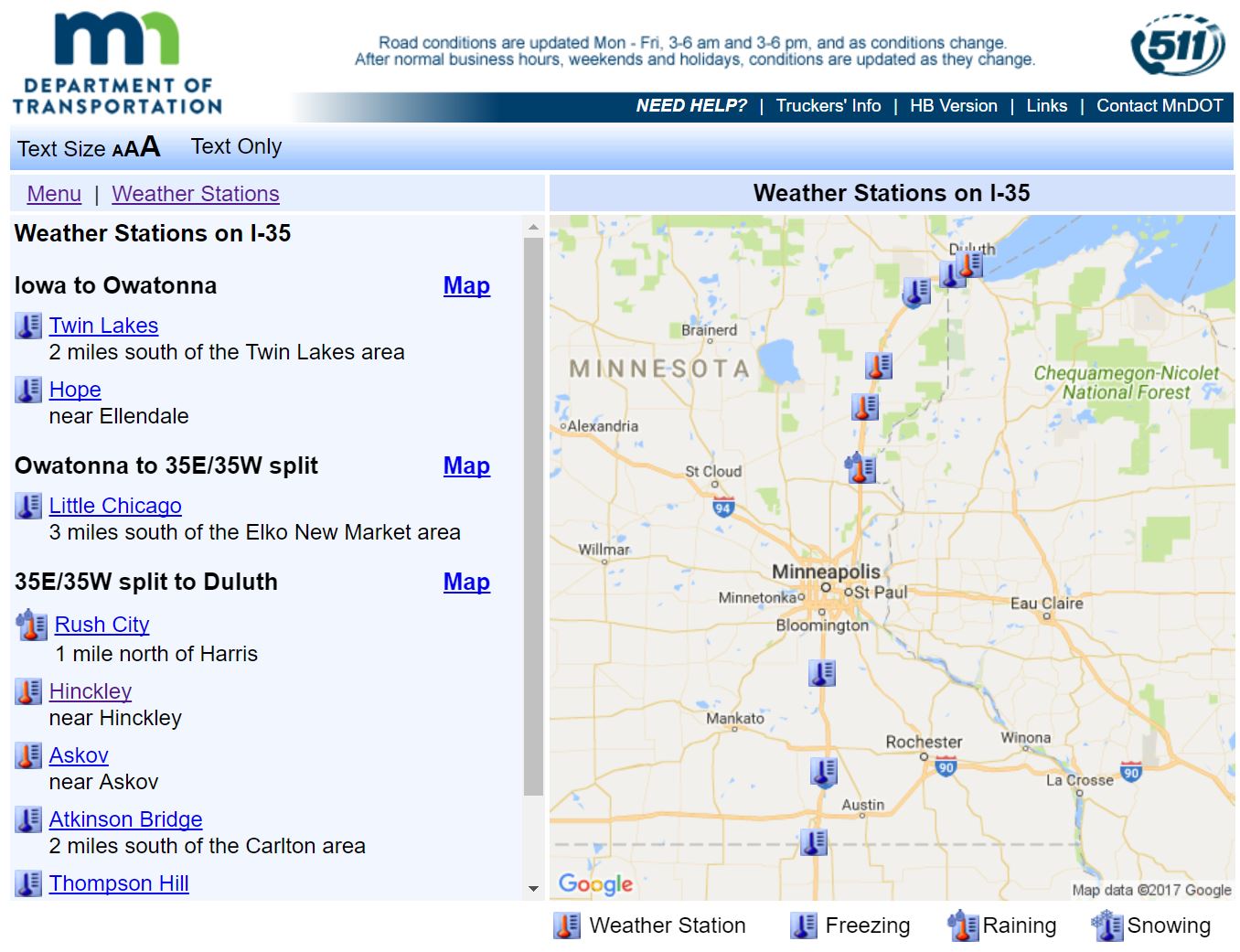 MNDOT I-35 Weather Station Map